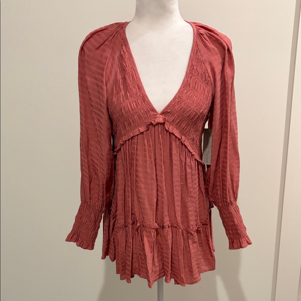Women’s Deep V Peasant Blouse in Dusty Rose